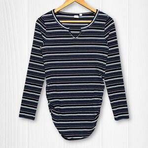 GAP Maternity Blue White Stripe Long Sleeve Split Neck Shirt Top Women's S‎